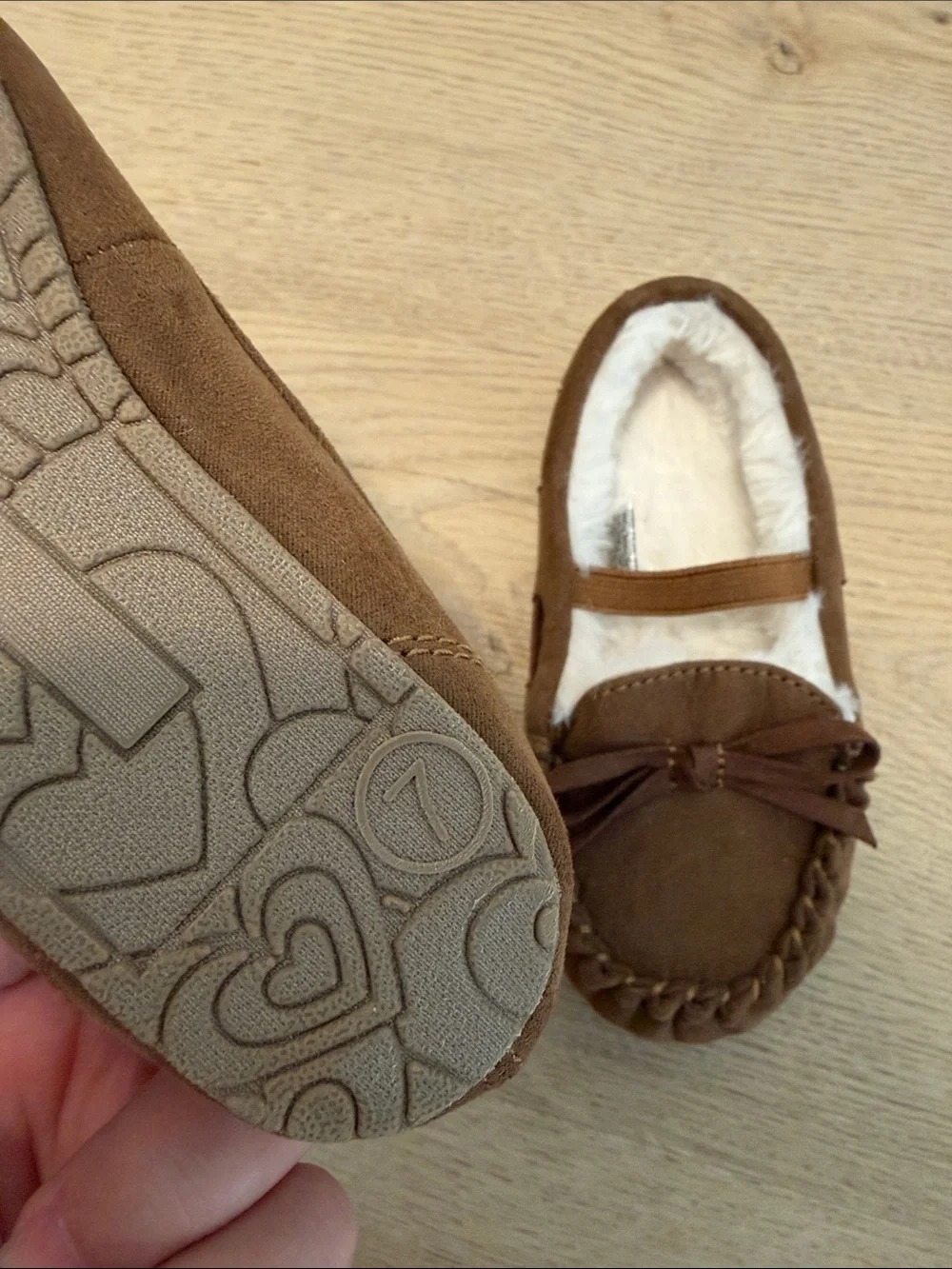 Cat & Jack Toddler Brown Faux-Suede Moccasin Slippers with Fur Lining